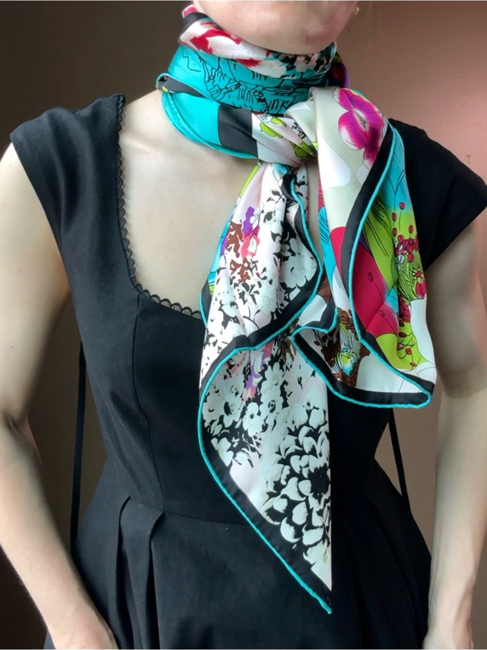 Beautiful multicoloured real silk scarf Ytang brand with a unique design